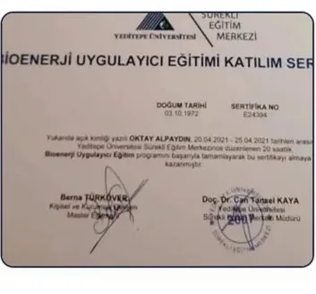 Yeditepe Üniversitesi Bioenerji Uygulayıcı sertifikası